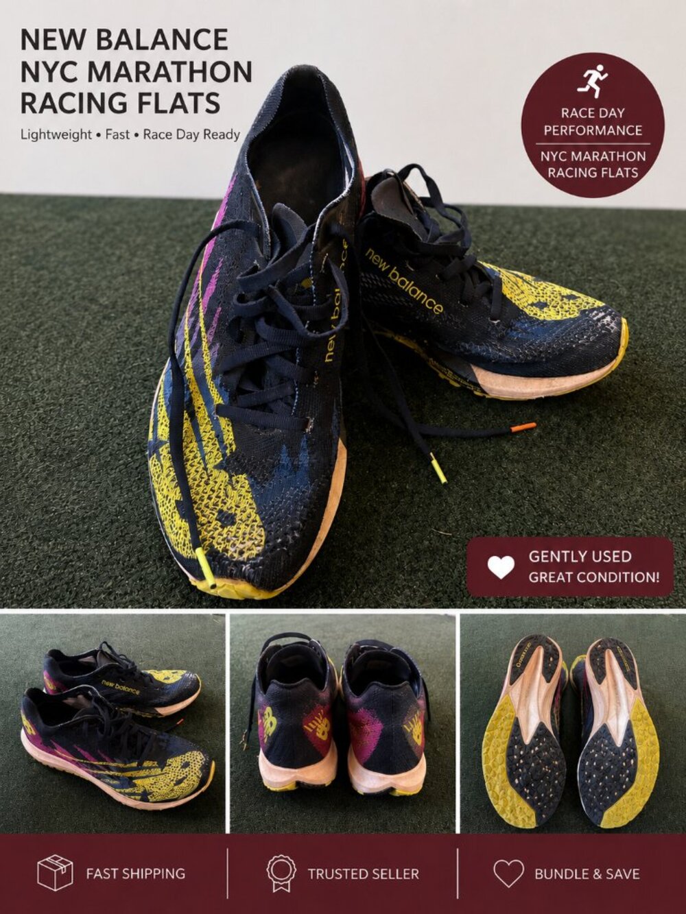 New Balance NY Marathon 2019 Black with Yellow & Pink Accent Running Shoes